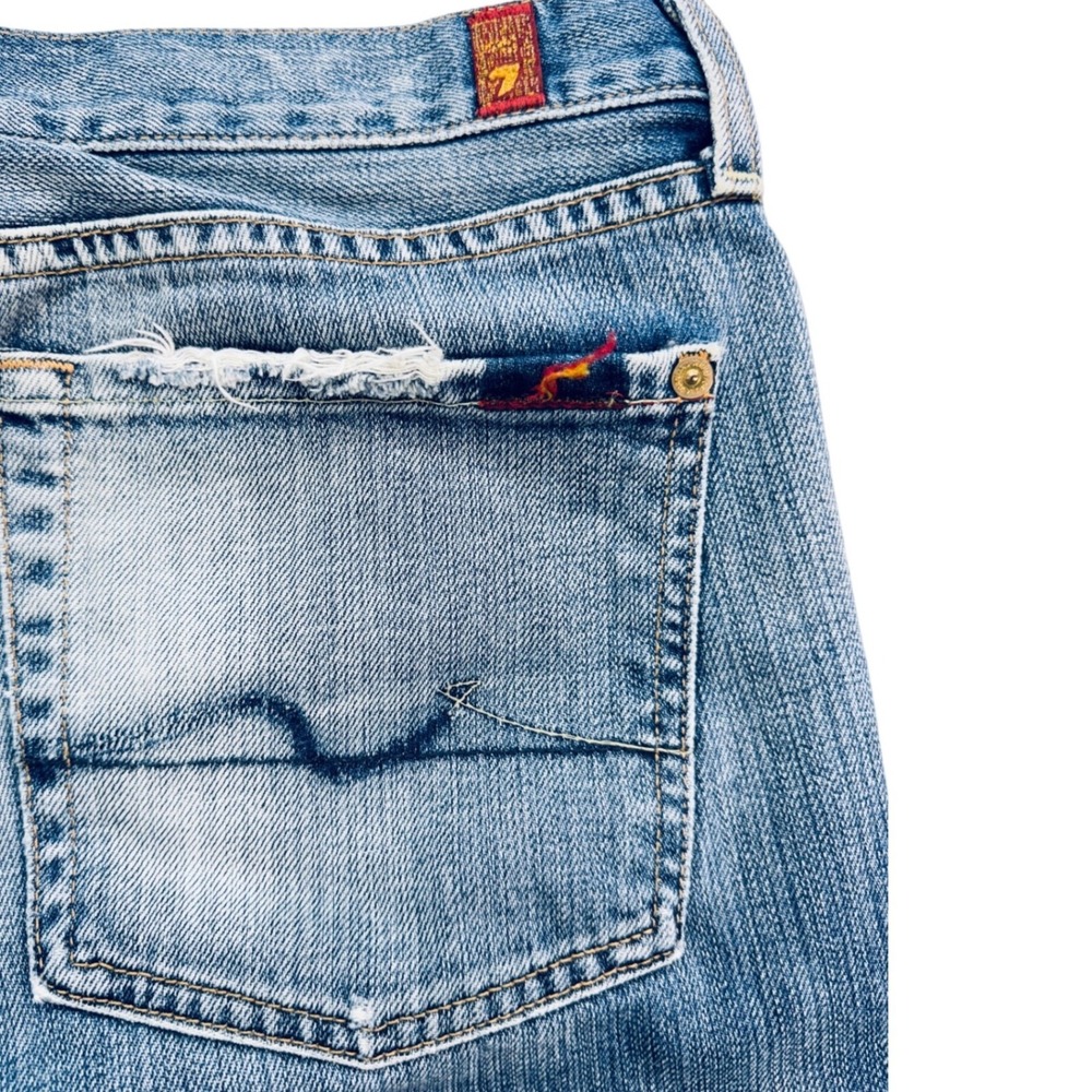 7 For All Mankind Distressed Flare Jeans Women 32 Light Blue Low Rise Wide Leg - Picture 7 of 16